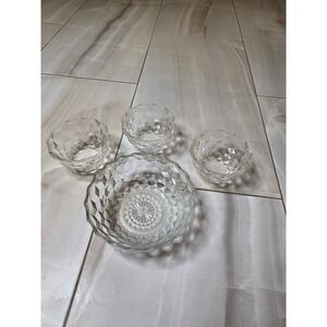 Vintage Fostoria American Clear Glass 4 Piece Bowl Set 3D Cube Pattern Serving
